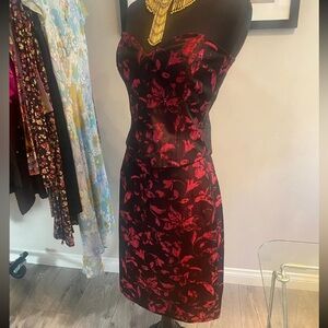 David Meister designer Corset Set Corset Floral Wine Black Vintage S NOS 90s y2k